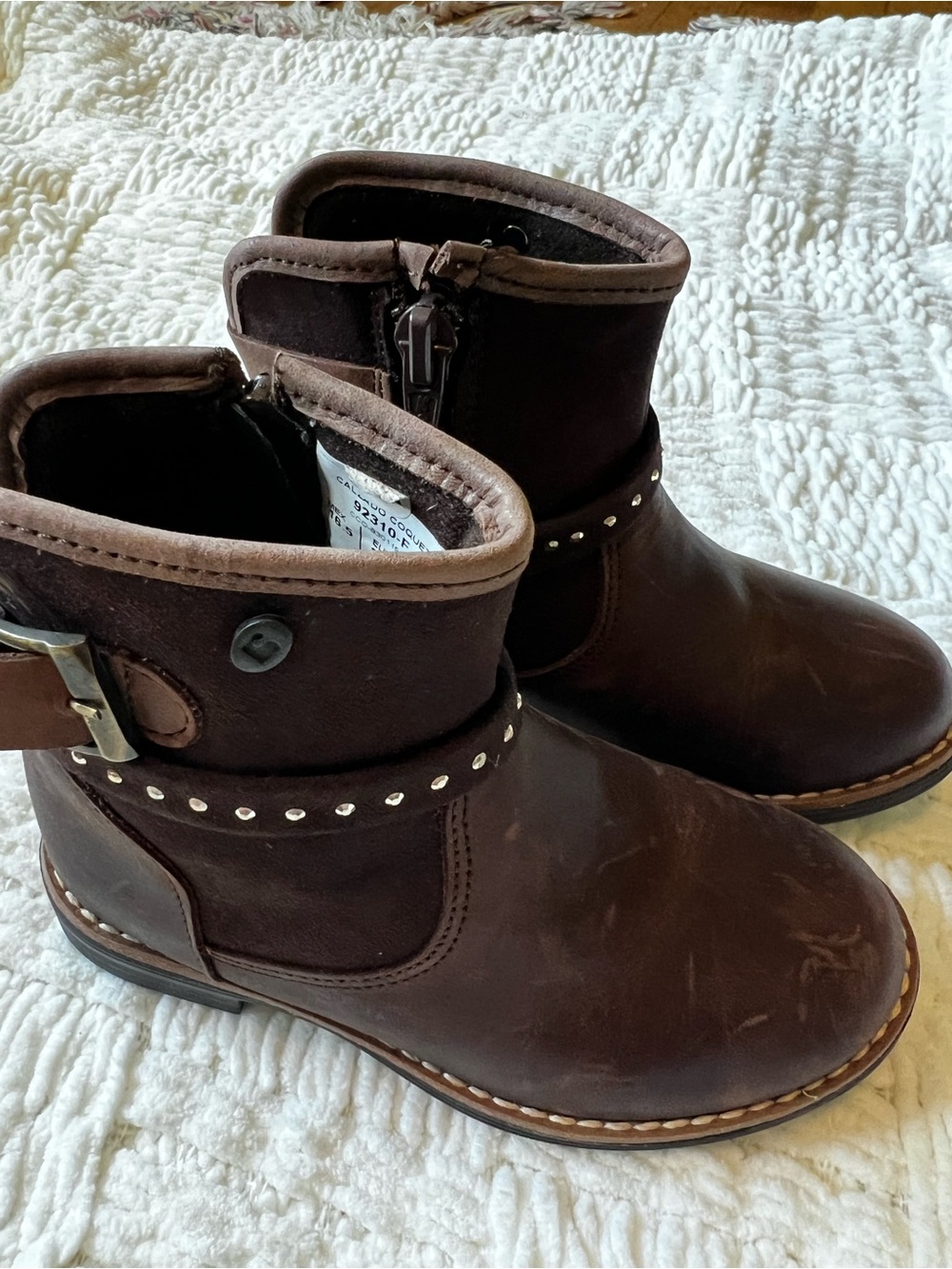 Children's Dark Brown Studded Ankle Boots with Buckle Accent
